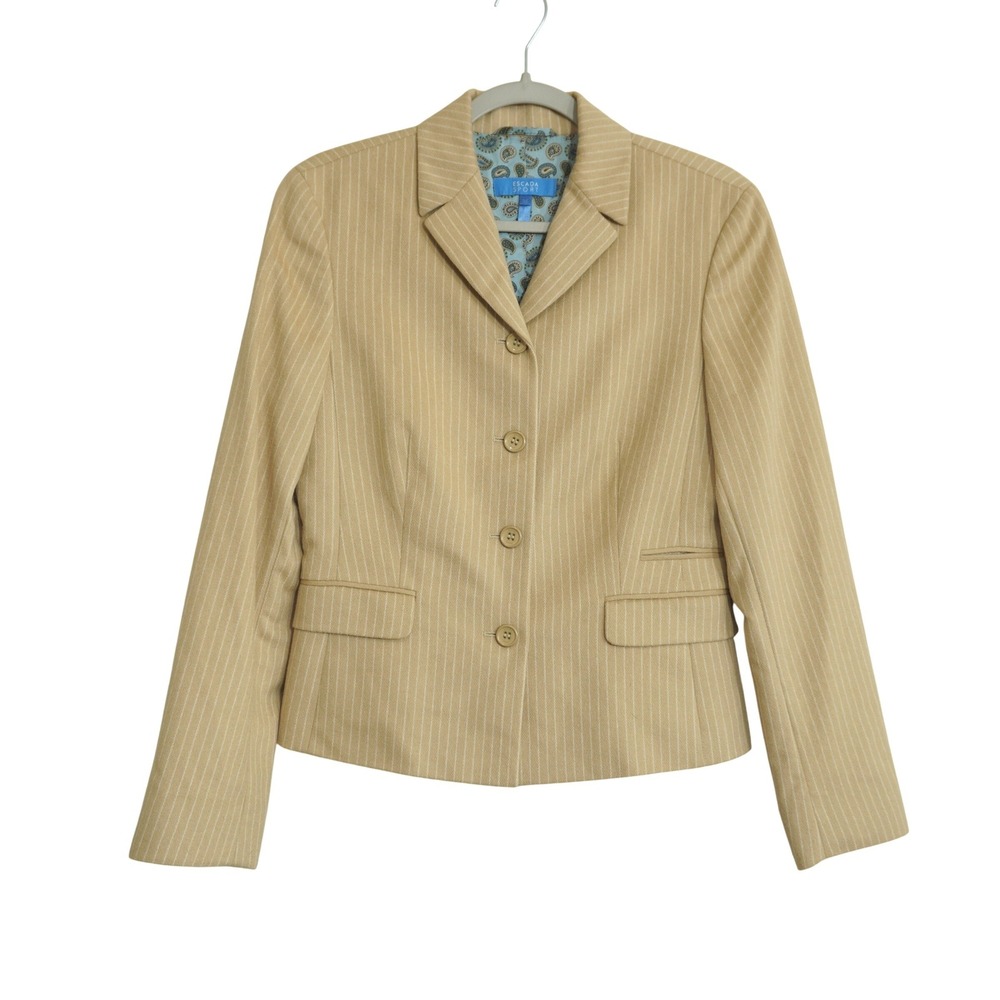 Vintage Escada Sport Tan Pinstripe Virgin Wool Angora Blazer Jacket Chic Bloke